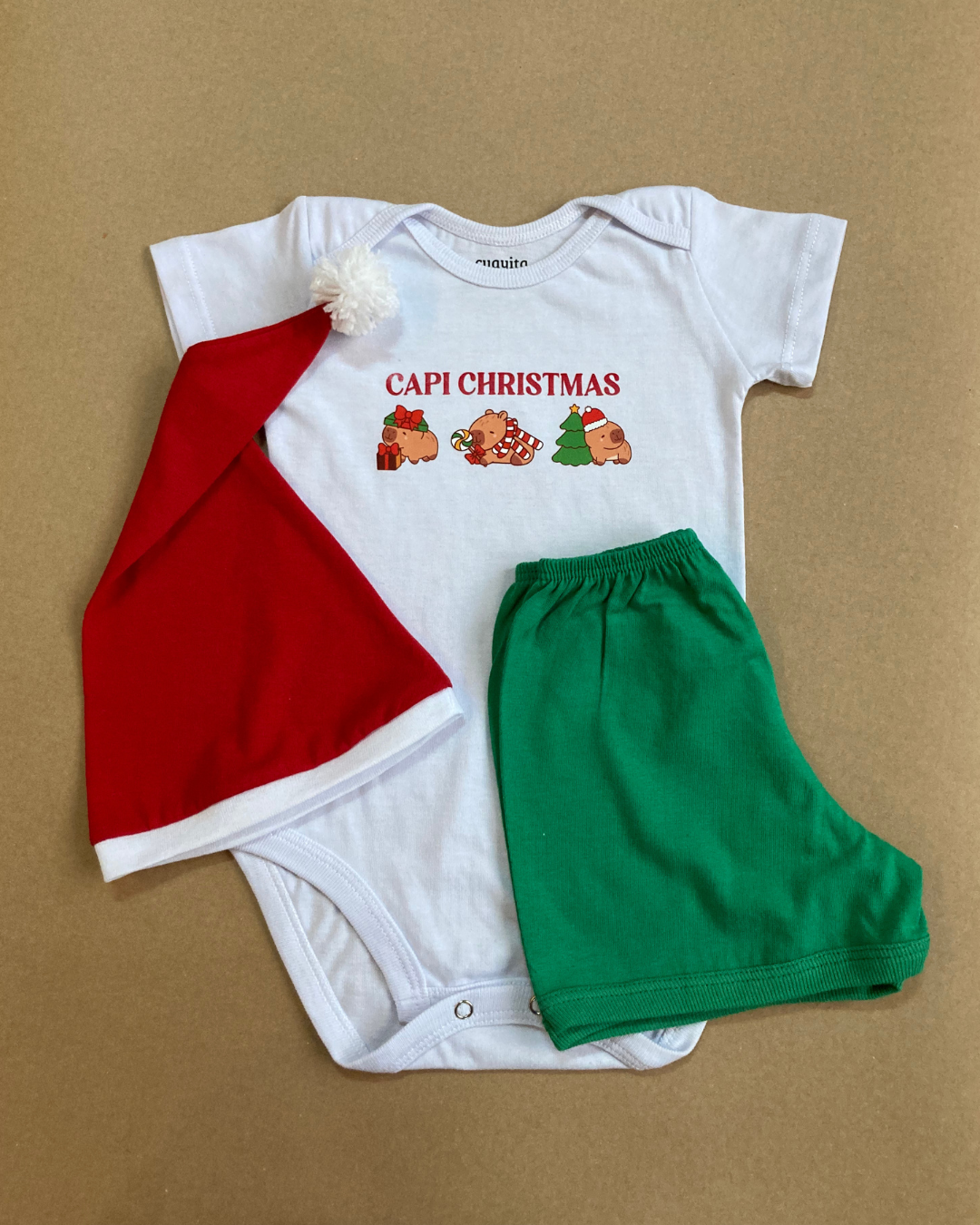 Conjunto Capibara Capi Christmas short verde